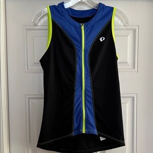 Pearl Izumi Black, Blue & Neon Yellow Sleeveless Cycling Jersey L